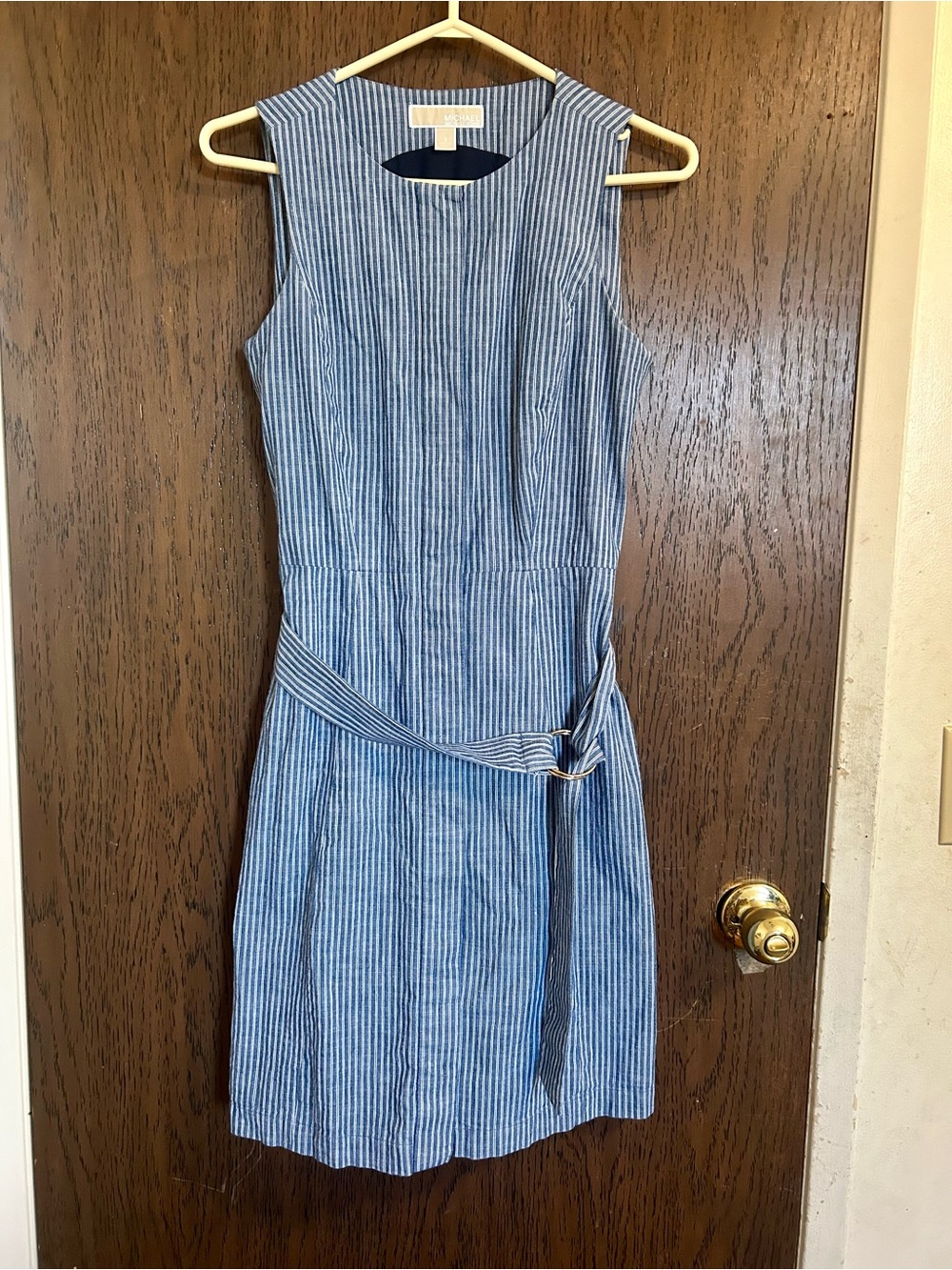 Sleeveless Blue Striped Belted Day Dress